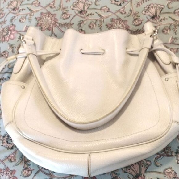 Cole Haan Leather Ivory White Drawstring Hobo Bag - Picture 1 of 16
